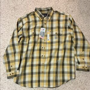 Carhartt Men's Yellow and Gray Plaid Shirt FR-Flame Resistant new tag 2XL